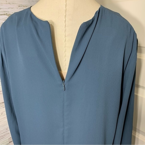 BABATON Aritzia Tadema Blouse Blue Tunic Pullover Long Sleeve Slits Tie Front - Picture 6 of 15